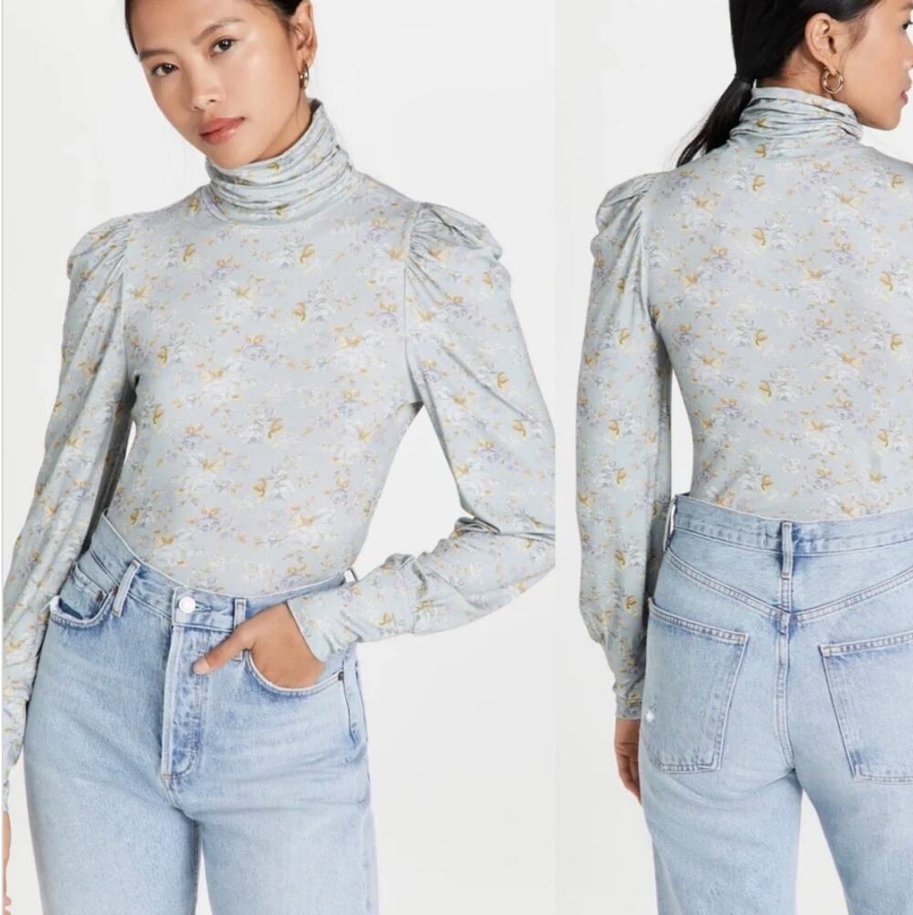 LoveShackFancy  floral print roll neck top size M